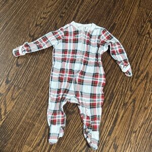 Old Navy Red and White Plaid Kids Footie